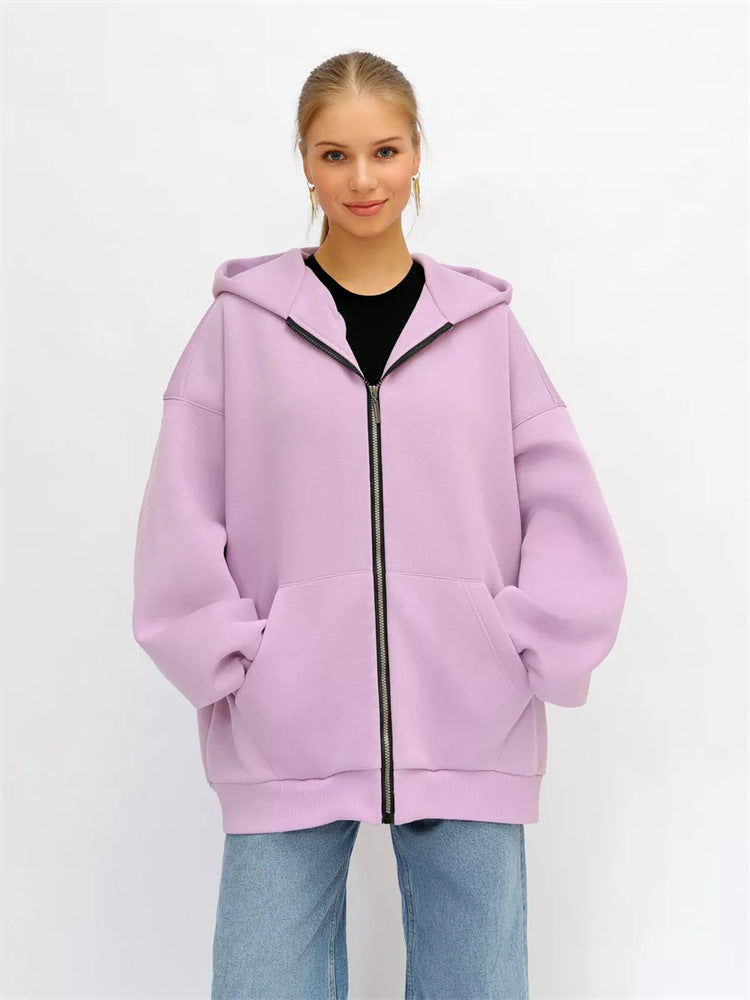 Lady Oversized Hooded Jacket with Full-Zip and Extremely Comfortable Chic Cut and Style