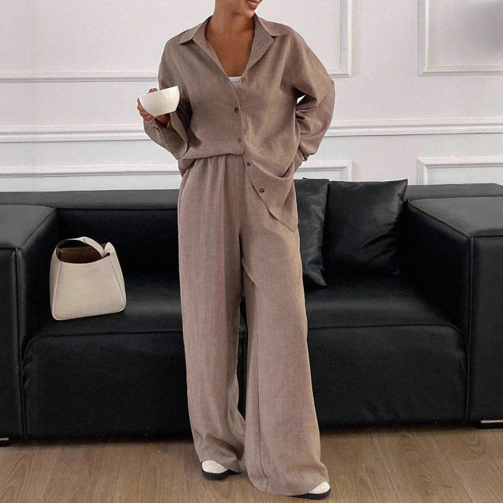 Ladies elegant casual linen blouse and wide pants Lune London