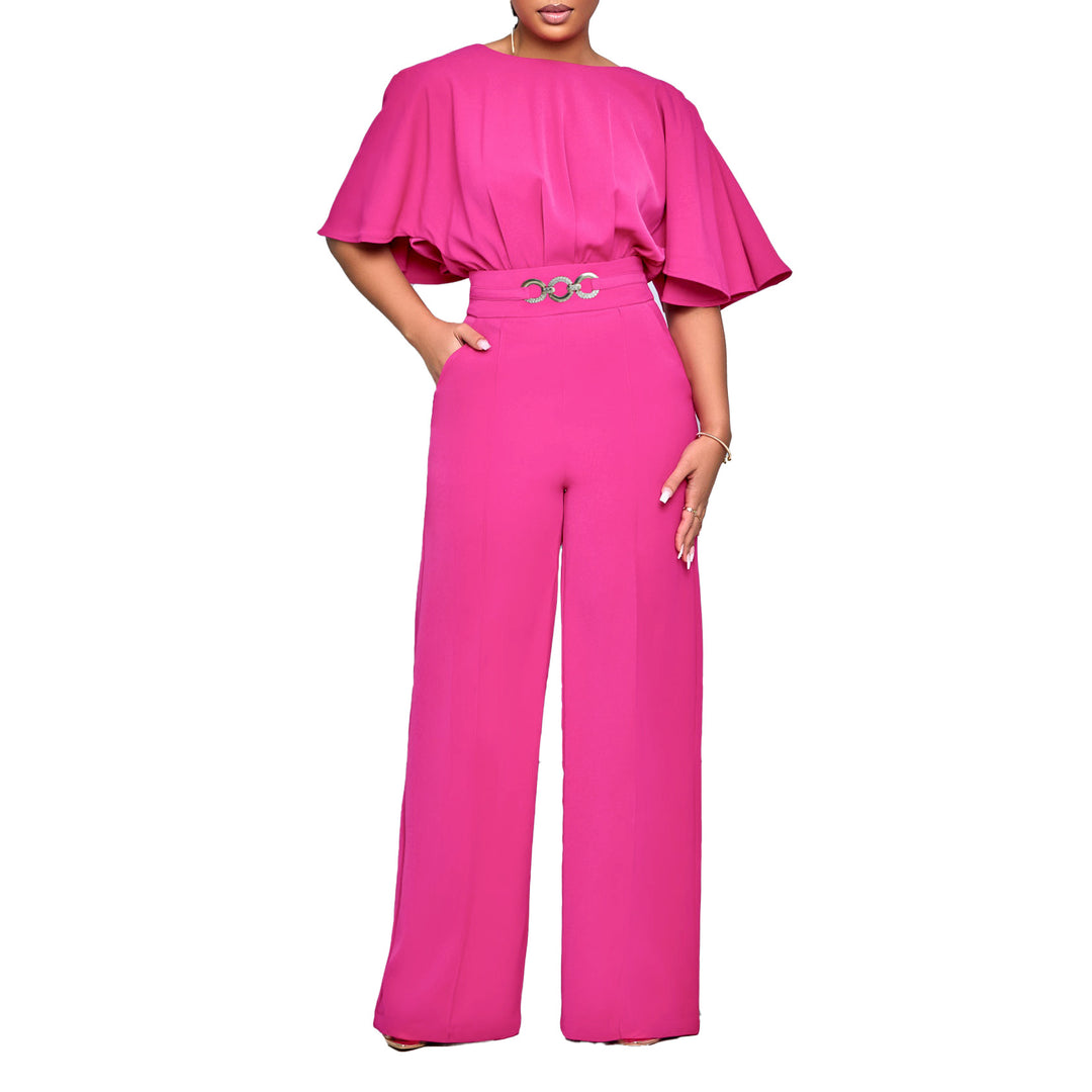 Ladies Elegant Jumpsuit with Flared Leg and Chic Decorative Belt and Style