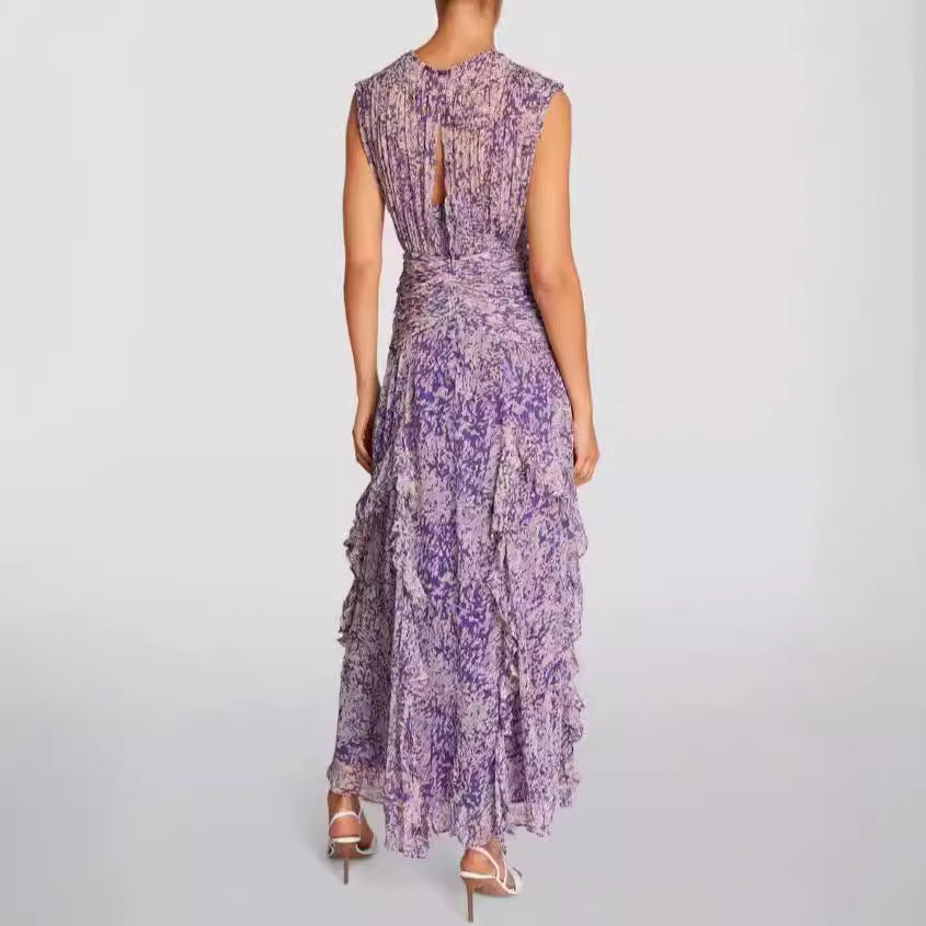 Women's Maxi Dress with Flowing Cut and Ruffle Details Lune London