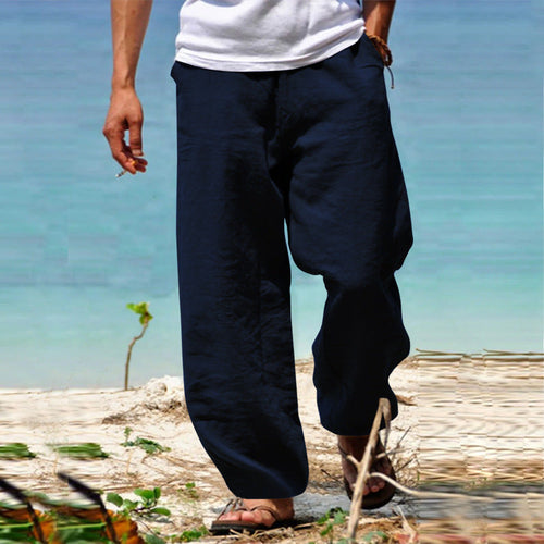 Men's Airy Linen Pants with Elastic Waistband and Practical Side Pockets Amarae