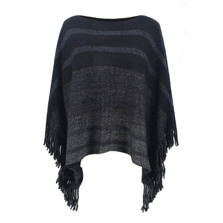 Ladies elegant poncho with textured design and fringe details Lune London