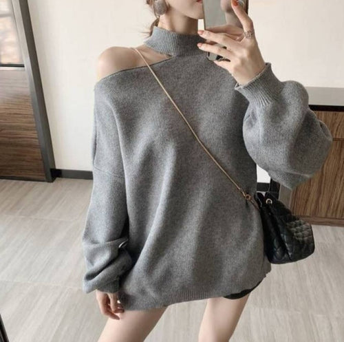 Oversized sweater for women with a deep neckline and high collar Amarae