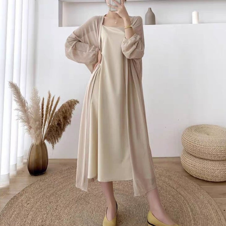 Robe maxi pour femmes avec superposition légère de kimono Chic & Stil