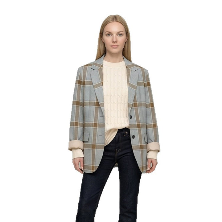 Women Oversize Check Blazer in Glencheck with boxy silhouette and falling lapels Amarae