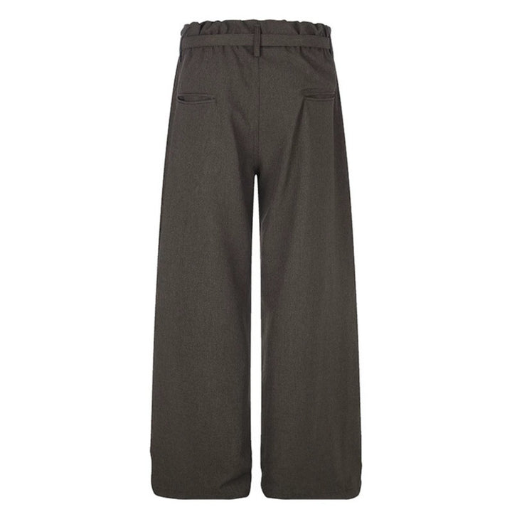 Ladies Wide High-Waist Palazzo Pants with Paperbag Waist, Pleats and Ties Belt Amarae