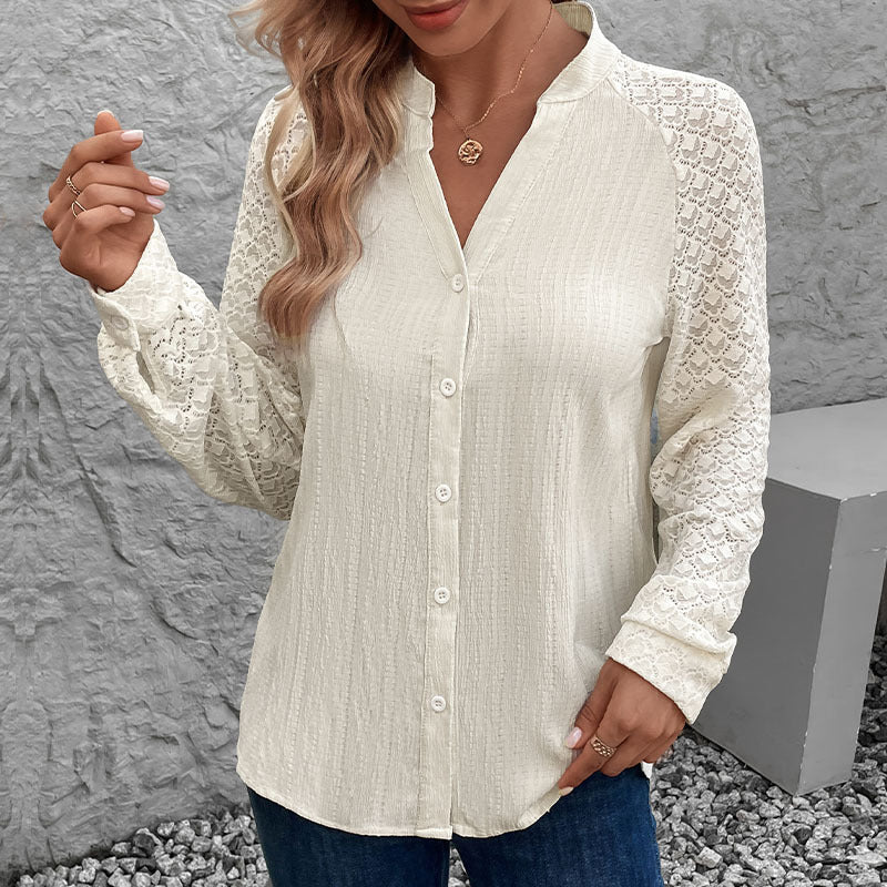 Elegant ladies' blouse with lace sleeves and fine button details Lune London
