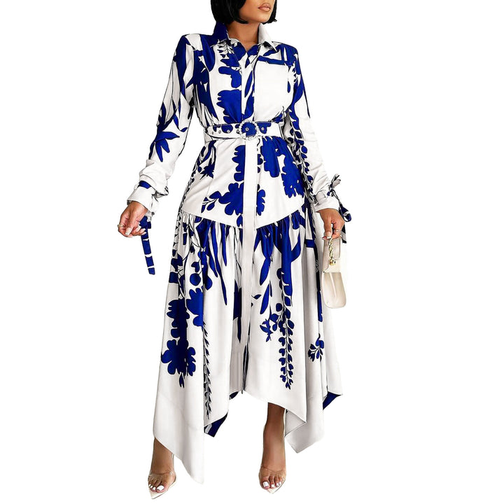 Shirt dress for women with a colorful floral design and a fitted belt Lune London
