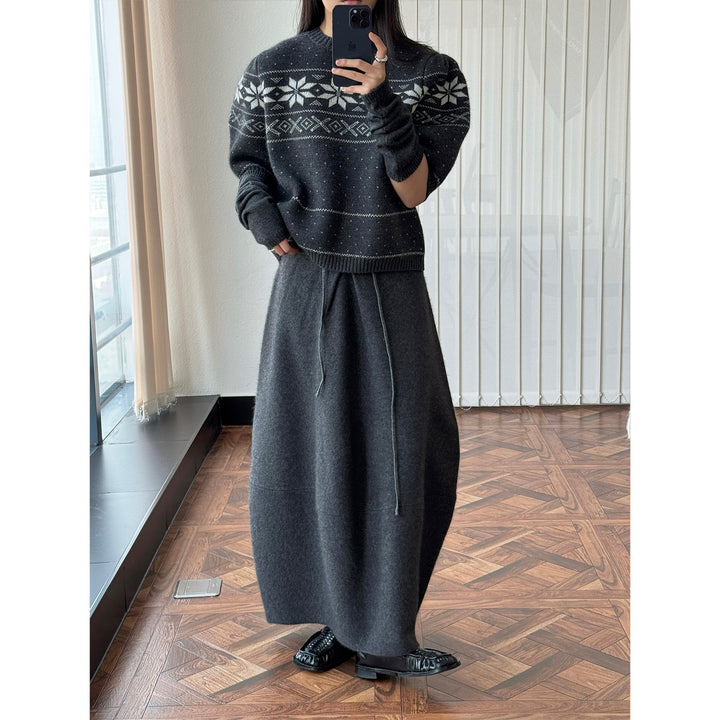 Women's High-Waisted Midi Skirt made of Fine Knit with Drawstring and Wrap Look Amarae