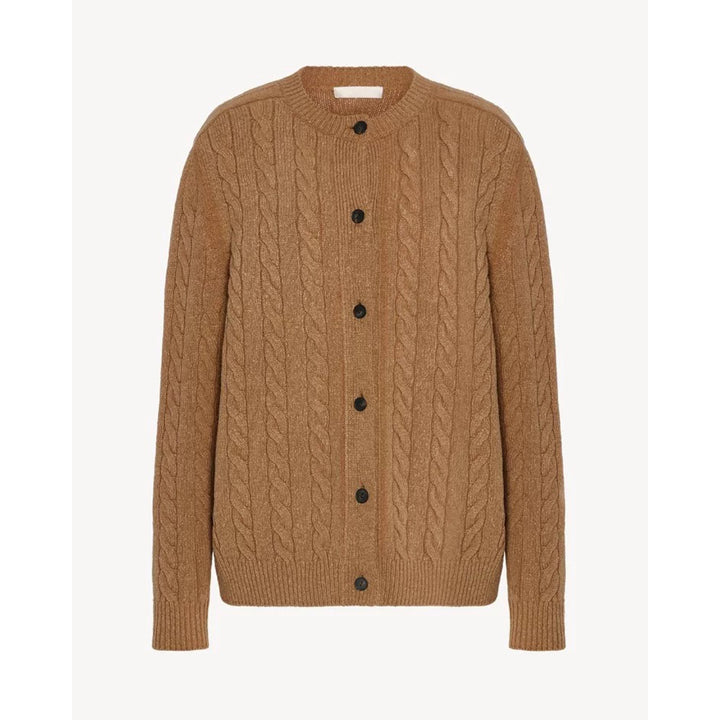 Ladies chunky knit cardigan with decorative cable pattern and button placket Lune London