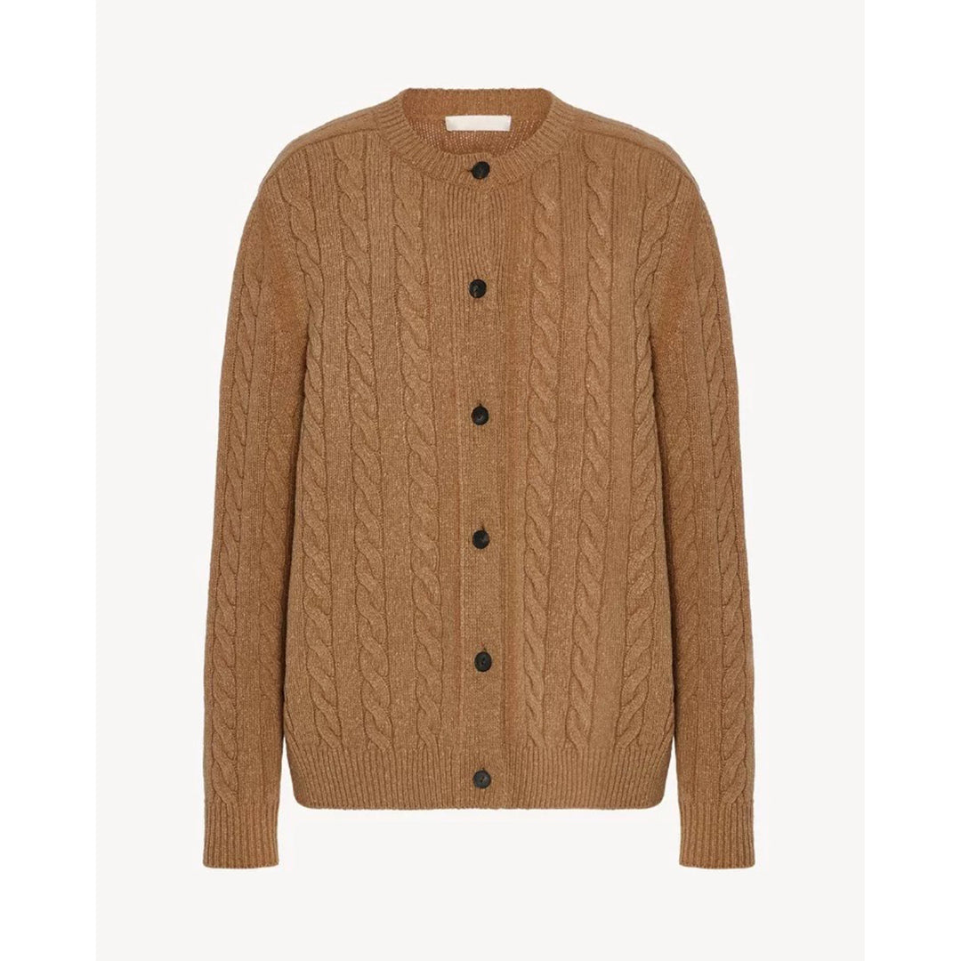 Sweater women with complex braid pattern and continuous buttoning Lune London