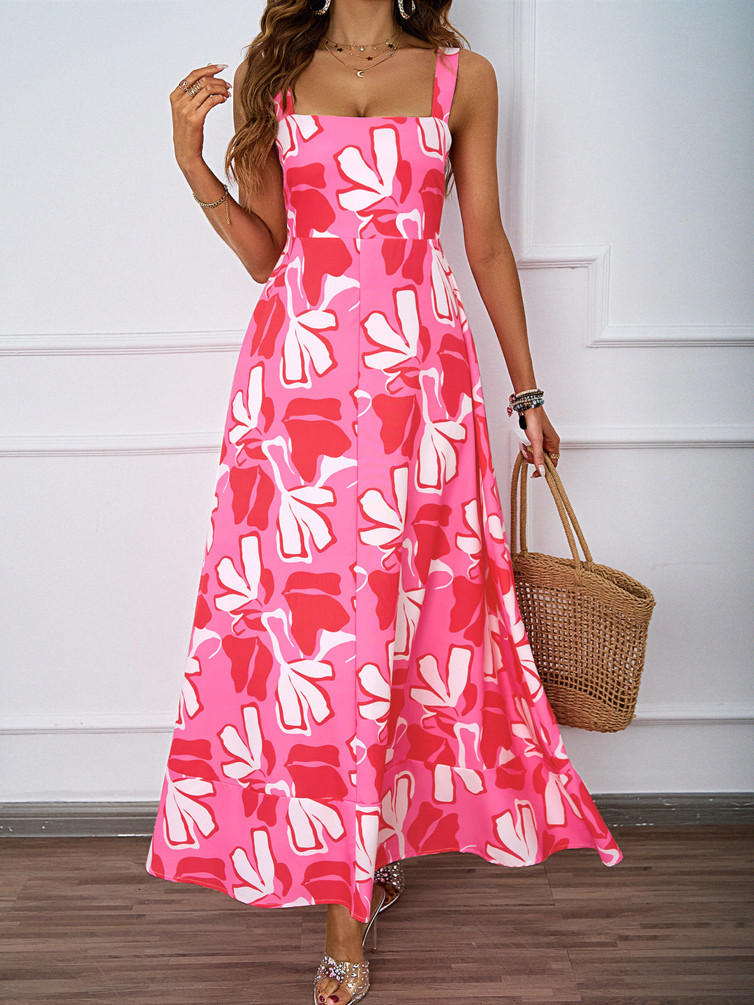Ladies maxi dress with modern floral design and flattering silhouette Lune London