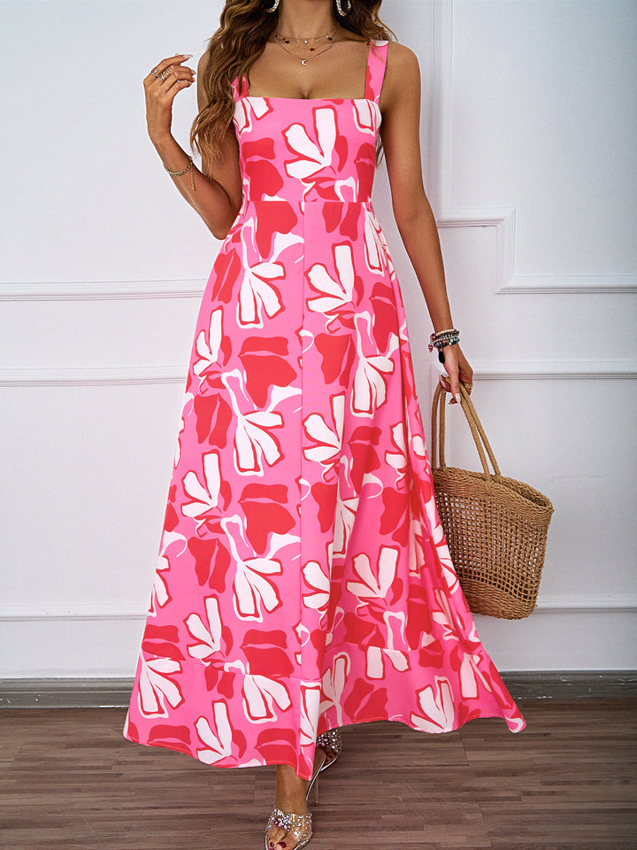 Ladies maxi dress with modern floral design and flattering silhouette Lune London