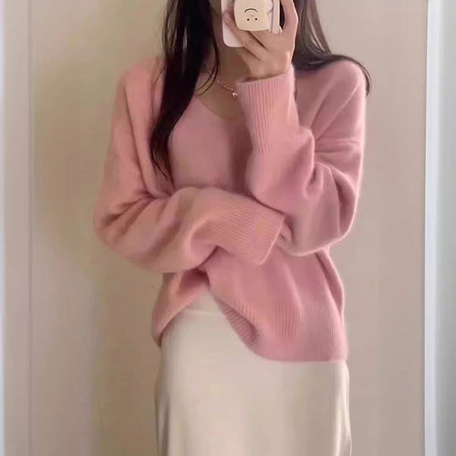Femme élégant pull V en col avec structure côtelée et coupe décontractée Chic & Stil