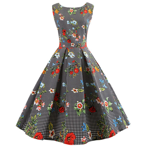 Robe A-Line Rétro pour Femme avec Accents Floraux et Design À Carreaux Classiques Chic & Stil