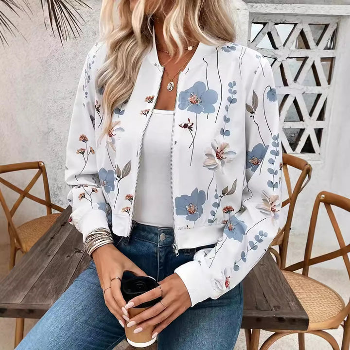 Women's bomber jacket with floral design and elastic cuffs Lune London