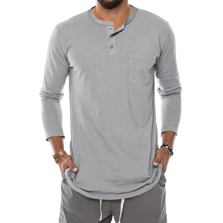 Men's Long Sleeve Henley Shirt with a stylish snap button and a practical chest pocket Lune London