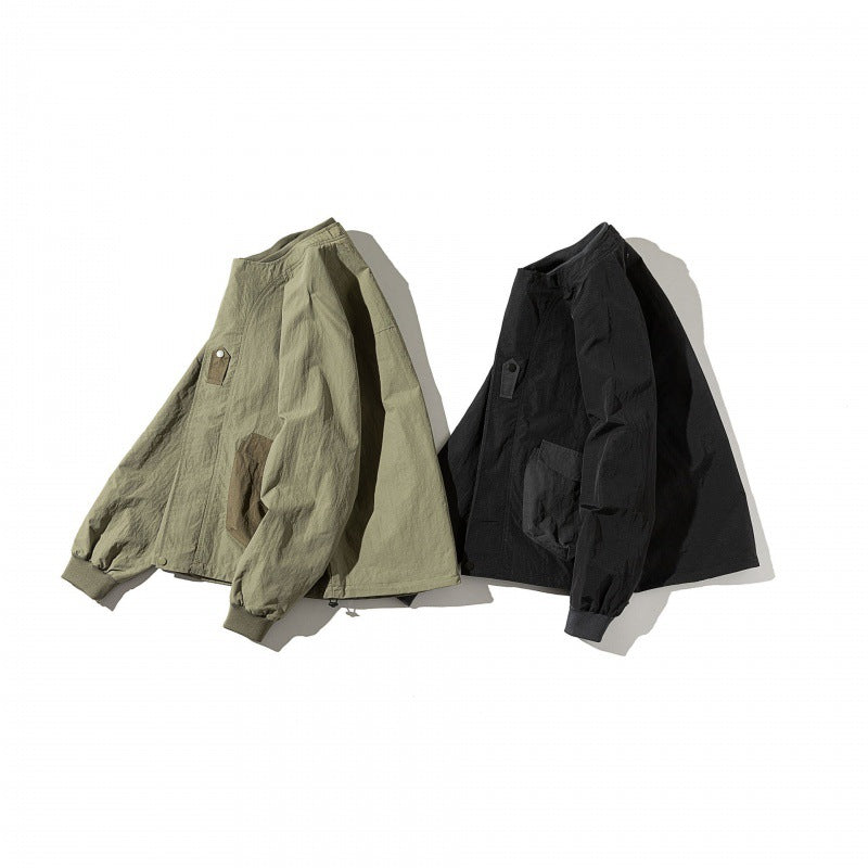 Unisex Short Cut Boxy Utility Over Jacket with Raglan Sleeves, Patch Pockets and Drawstring Hem Amarae