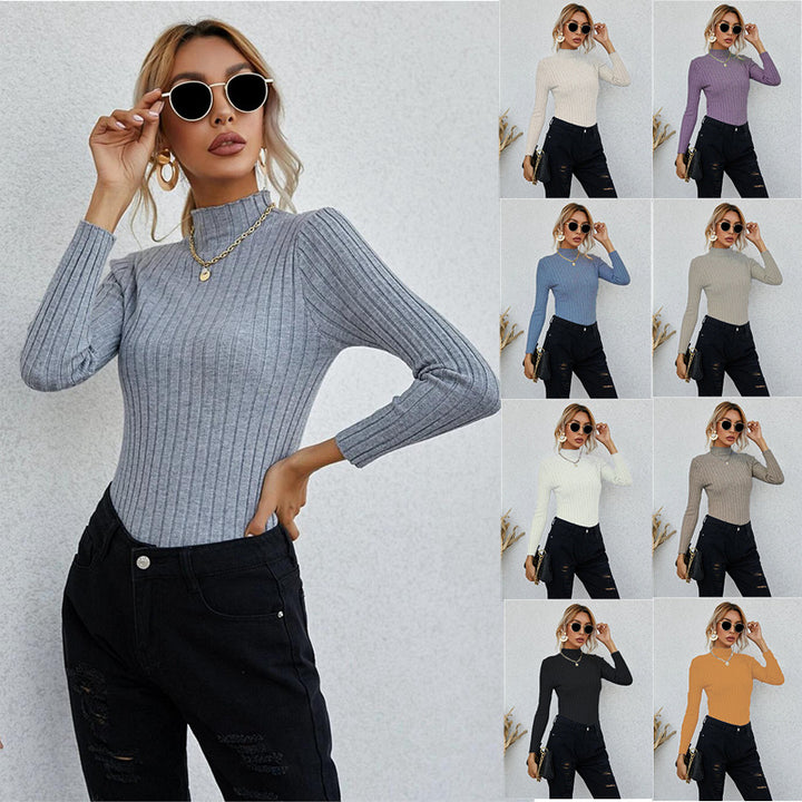 Ladies elegant ribbed sweater with high collar Lune London