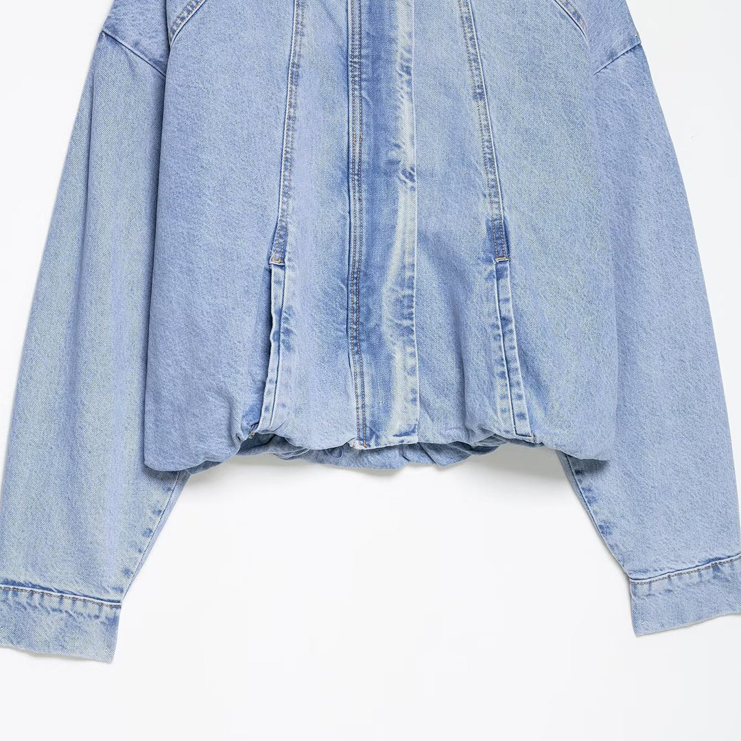 Women's Oversize Denim Blouson with high standing collar and elastic hem Amarae