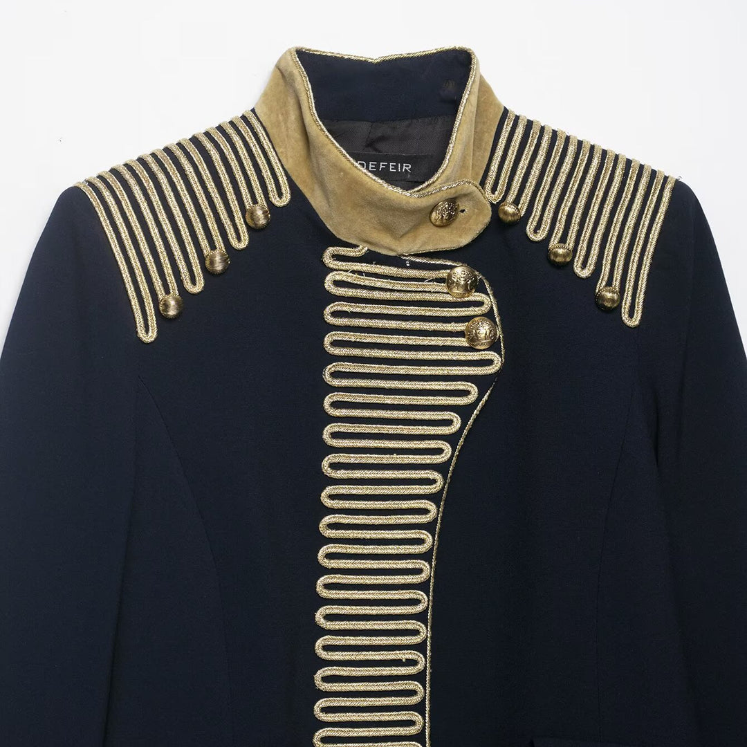 Ladies Military Inspired Short Jacket with Golden Cord Decoration and Velvet Cuffs Amarae