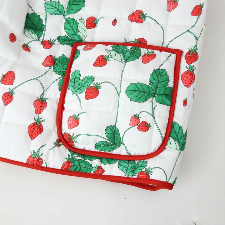 Quilted jacket for women with a cheerful strawberry pattern and practical pockets Lune London