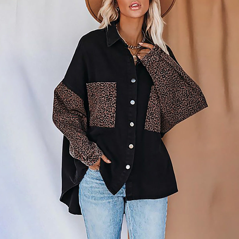 Oversized leopard print blouse for women with snap buttons Lune London