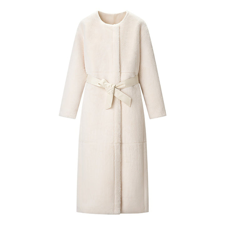 Women's Cozy Longline Teddy Coat with Clean-Cut Silhouette and Hidden Snap Placket Amarae