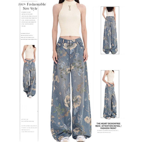 Jean femme à coupe large avec motifs floraux Chic & Stil