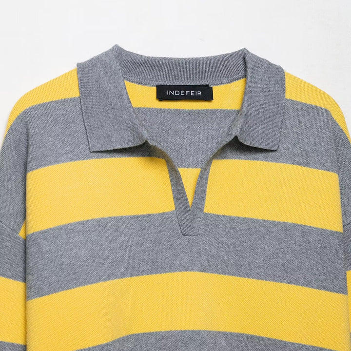 Wide patterned polo sweater for women with short sleeves Lune London