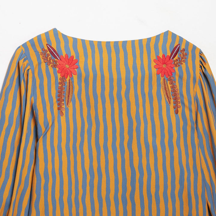 Women's Striped Cropped Blouse with Floral Embroidery Amarae