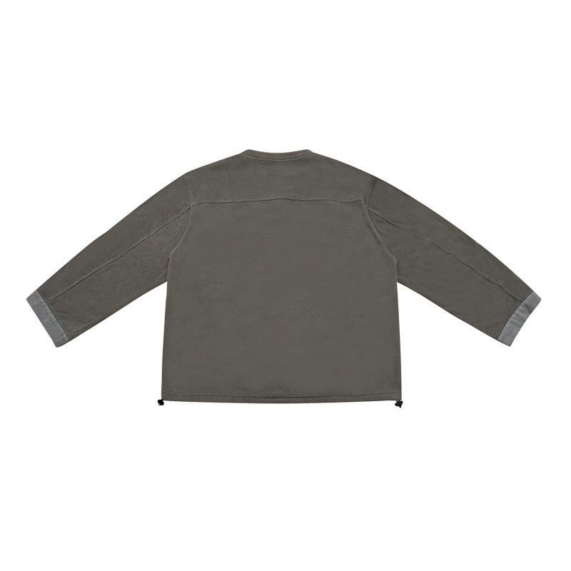 [Unisex] Oversize-Fleece-Henley-Pullover with half button placket, drawstring hem, and rolled sleeves Amarae