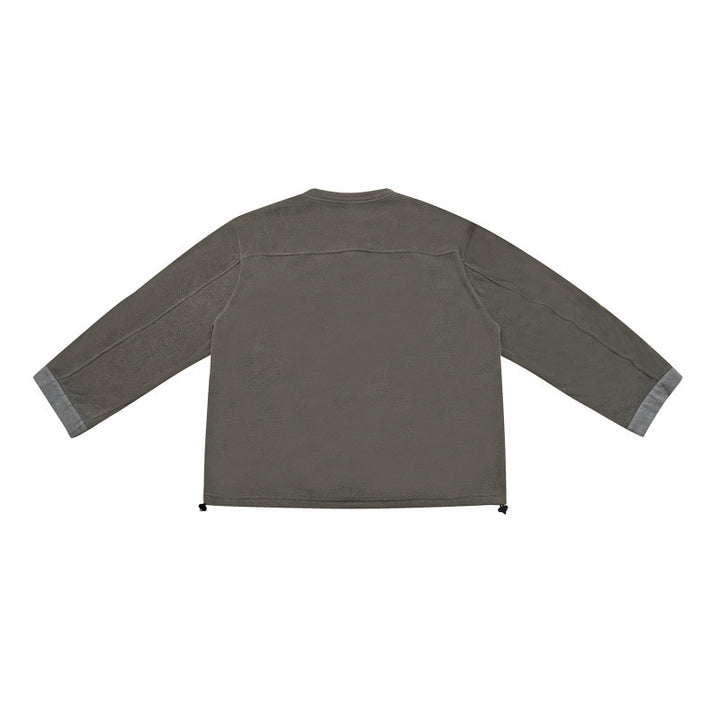 [Unisex] Oversize-Fleece-Henley-Pullover with half button placket, drawstring hem, and rolled sleeves Amarae