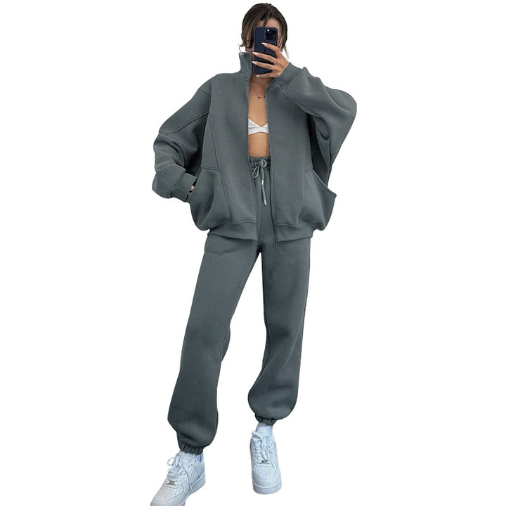 Ladies comfortable sweat jumpsuit with high collar and practical pockets Lune London