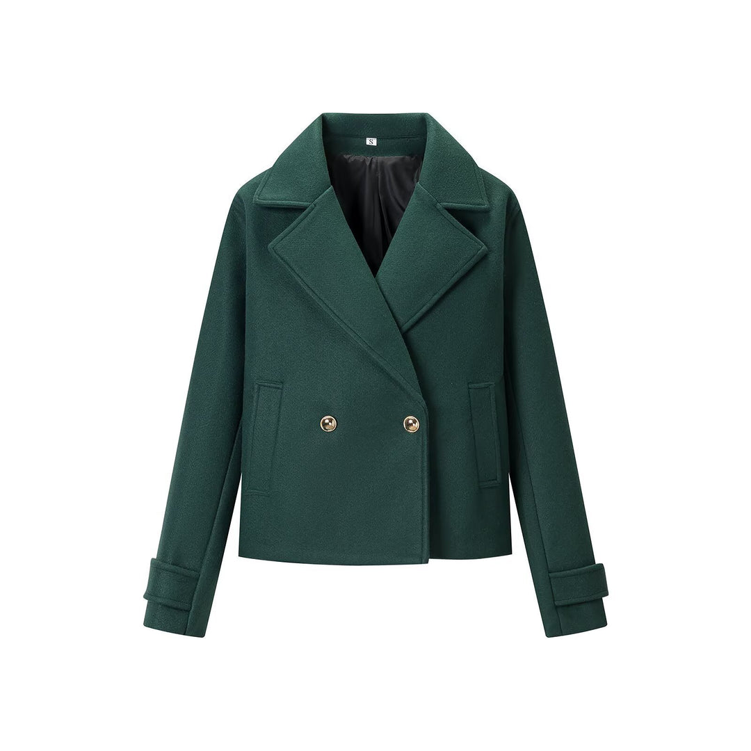 Ladies Short Peacoat made of wool blend with double-breasted button placket and cuff straps Amarae