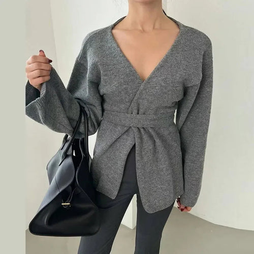 Women Elegant knit coat with wrap design Amarae