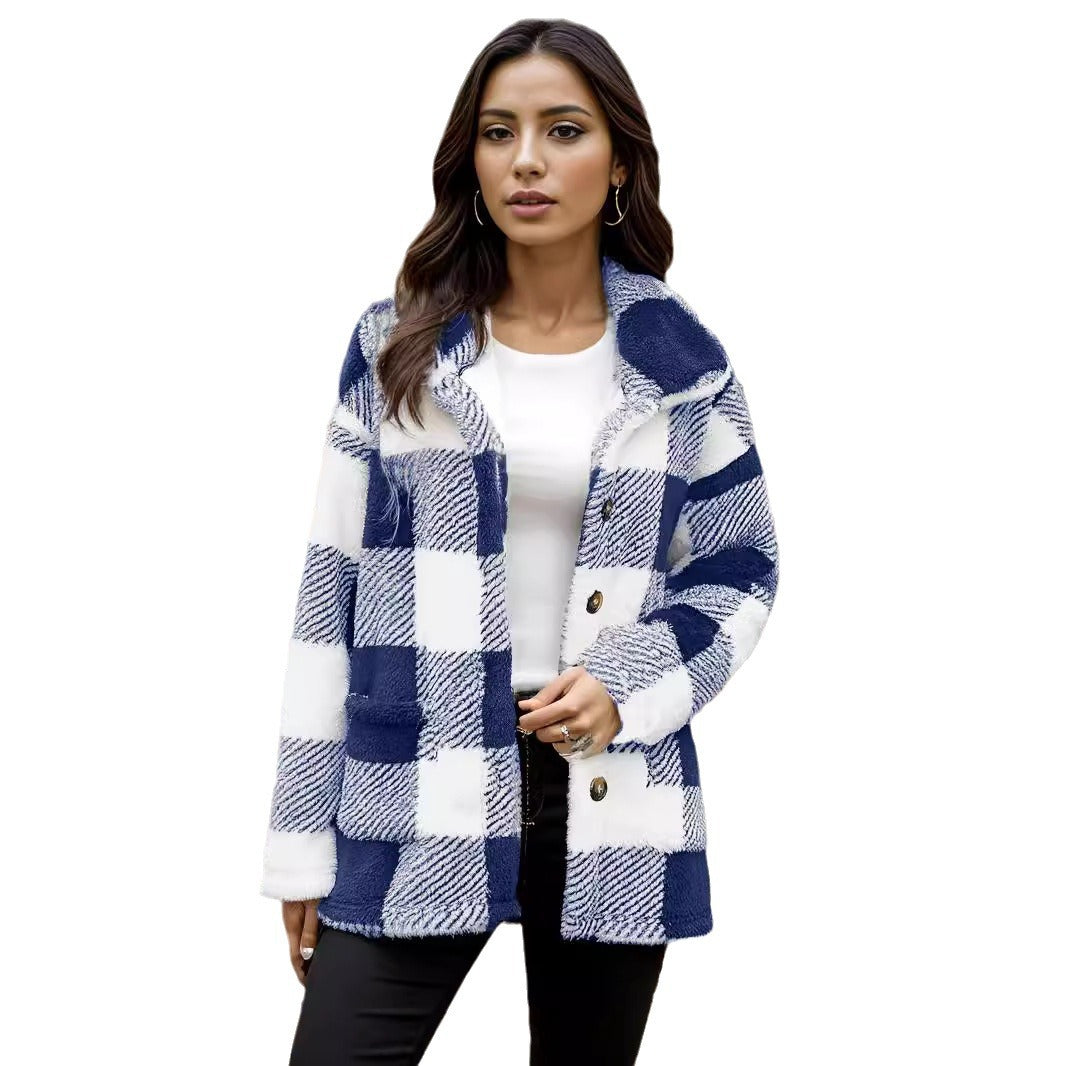 Ladies Kawaii Clothing Checkered Jacket with Snap Closure and Side Pockets Lune London