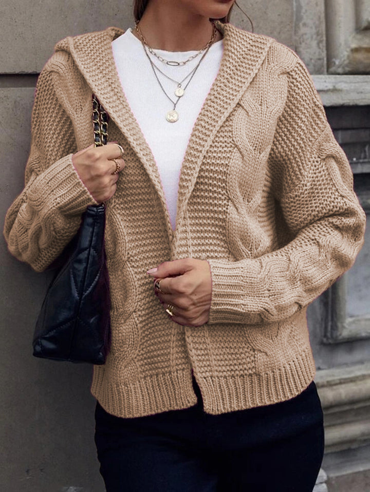 Women's knitted jacket with hood and decorative cable pattern Lune London