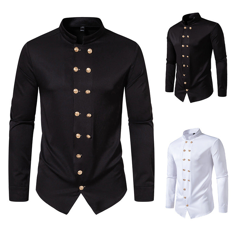 Men's Stylish Shirt with Stand-Up Collar and Decorative Buttons Lune London