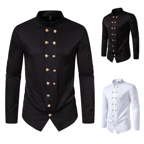 Men's Stylish Shirt with Stand-Up Collar and Decorative Buttons Amarae