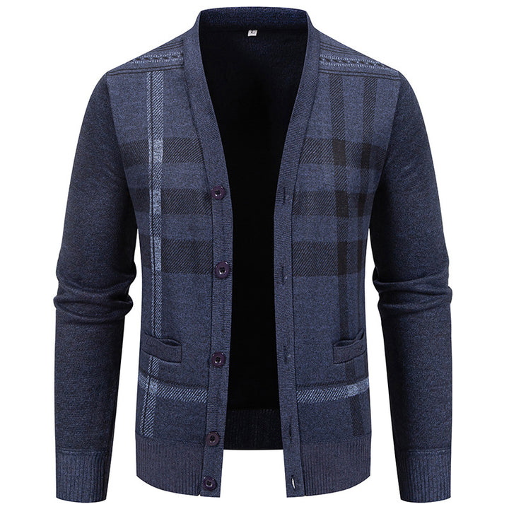 Men's knit jacket with a trendy plaid pattern and practical buttons Lune London