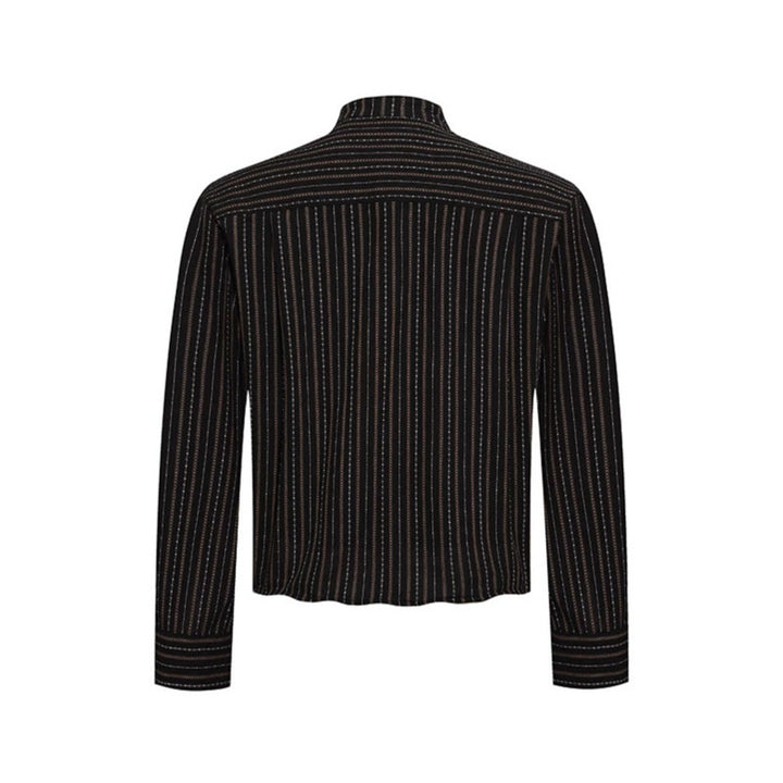 Men's Lightweight Long Sleeve Shirt with Stand-Up Collar, Fine Striped Pattern and Breast Pocket Amarae