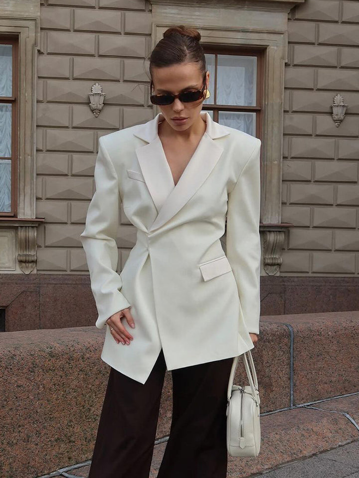 Women Sculptural Tailored Blazer with Asymmetric Front and Accentuated Shoulder Amarae