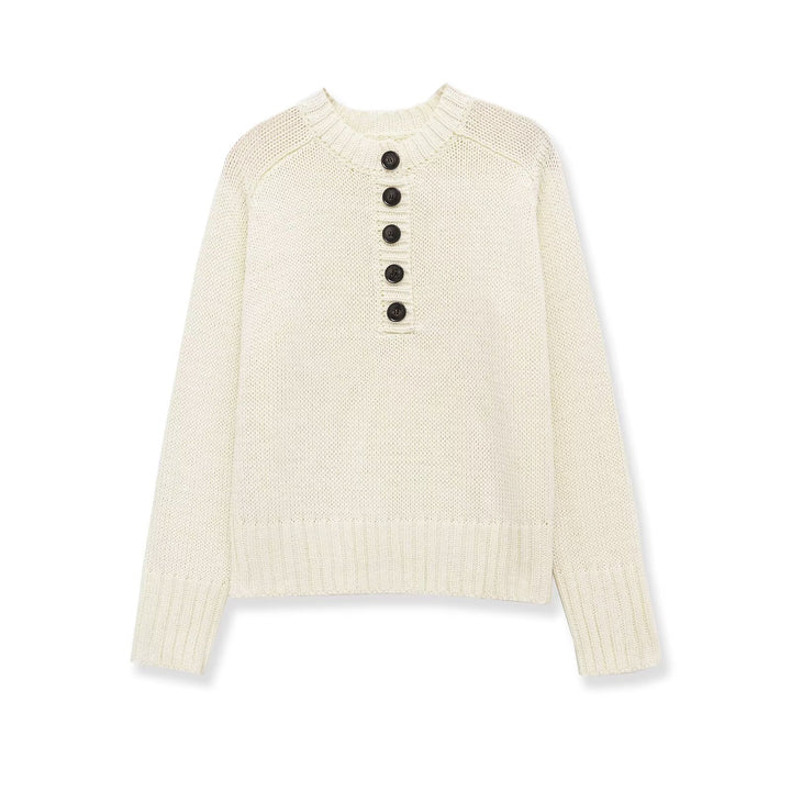 Women's chunky knit Henley sweater with wooden buttons and ribbed cuffs Amarae