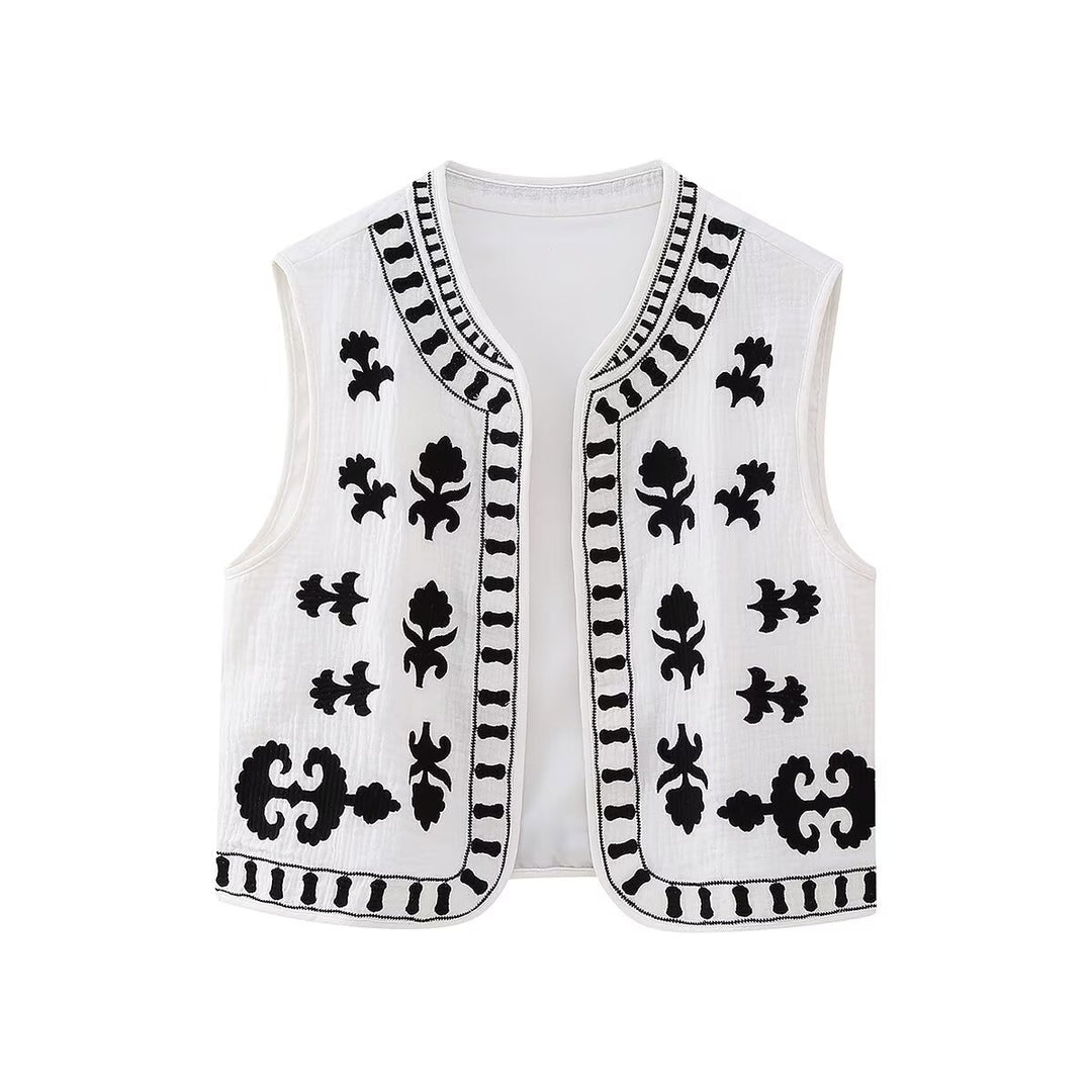 Women’s Sleeveless Embroidered Cotton Vest in Ethno-Boho Style Amarae