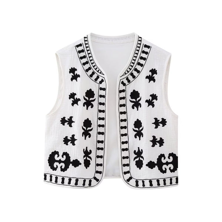 Women’s Sleeveless Embroidered Cotton Vest in Ethno-Boho Style Amarae