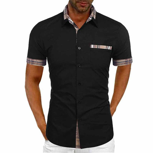Men's Casual Short Sleeve Button-Up Shirt with Checked Accent Amarae