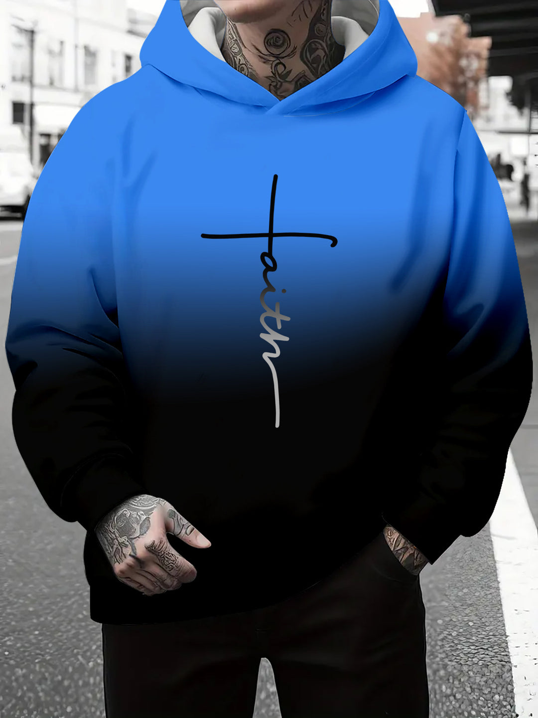 Men's hoodie with a subtle gradient of colors and an inspiring inscription Amarae