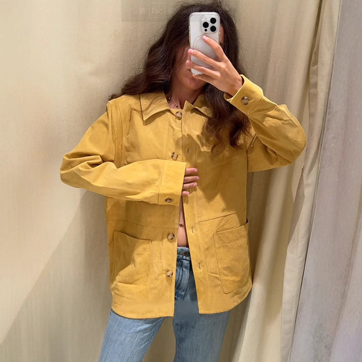 Women's Oversized Cotton Worker Jacket with Patch Pockets Amarae