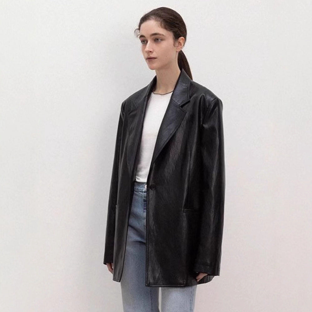 Veste blazer en cuir synthétique surdimensionnée pour femmes Chic & Stil